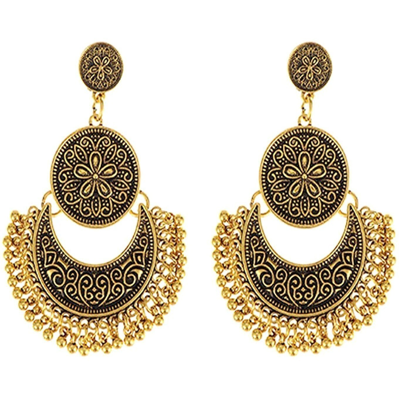 YouBella Fashion Jewellery Afghani Tribal Oxidised Dangler Earrings for Girls and Women (Gold)