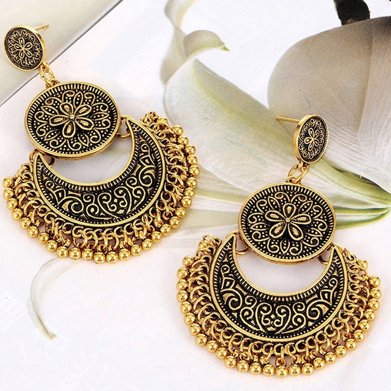 YouBella Fashion Jewellery Afghani Tribal Oxidised Dangler Earrings for Girls and Women (Gold)