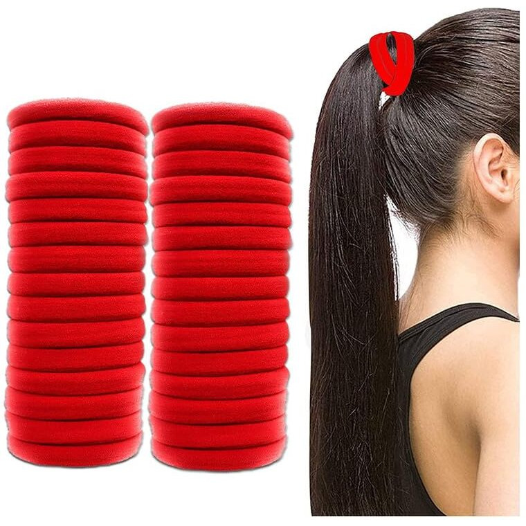 Elina 100 red Colour Elastic Rubber band Long Lasting Allday Wear Ponytail Holders,Hair Ties, Buns Headbands, Accessory for Women, Girls (Pack of 100)(red)