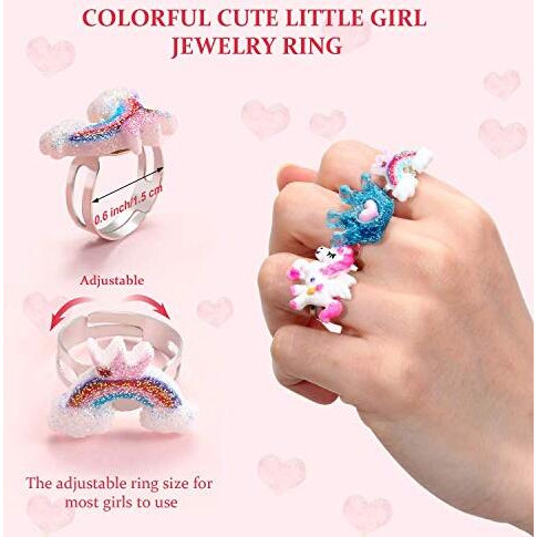 PATPAT Unicorn Bracelet for Kids Girls Jewelry Set Colorful Shiny Crystle Rainbow Unicorn Beaded Bracelet Hand with Girls Finger Rings, Bracelet for Gift Girls (Multi) - 12 Pcs