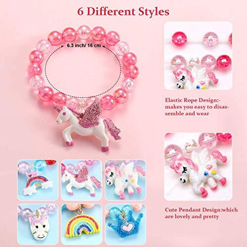 PATPAT Unicorn Bracelet for Kids Girls Jewelry Set Colorful Shiny Crystle Rainbow Unicorn Beaded Bracelet Hand with Girls Finger Rings, Bracelet for Gift Girls (Multi) - 12 Pcs