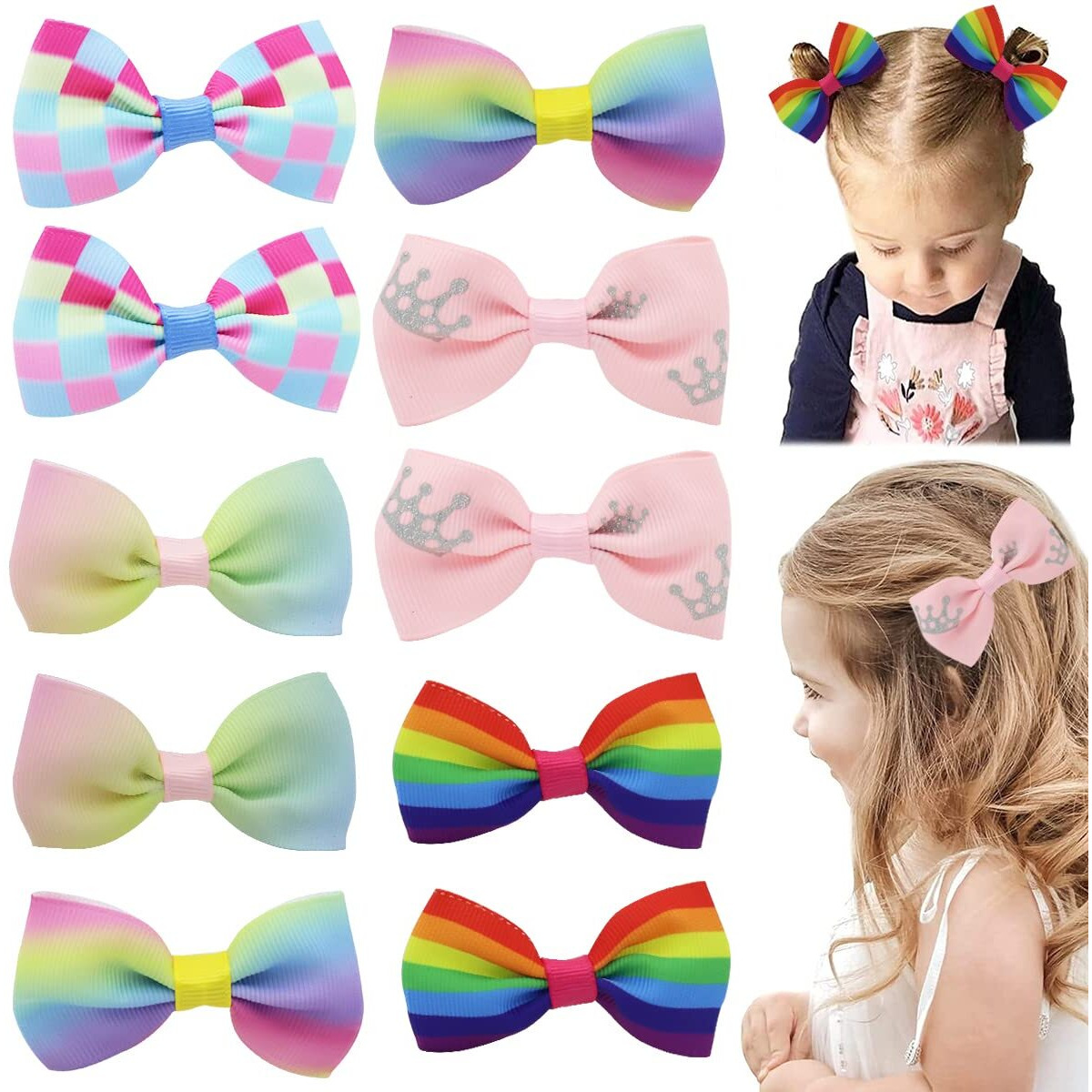 PALAY 10pcs Hair Bow for Girls Rainbow Bow Hair Clips Gradient Color Hair Bows Alligator Clips For Girls Toddlers Hair Accessories Teens Gifts