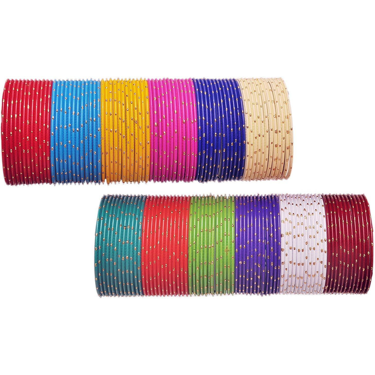 NMII Metal and jari pattern work Bangles set for Women/Girls, (Multicolor_2.10 Inch), Pack of 144 Bangles