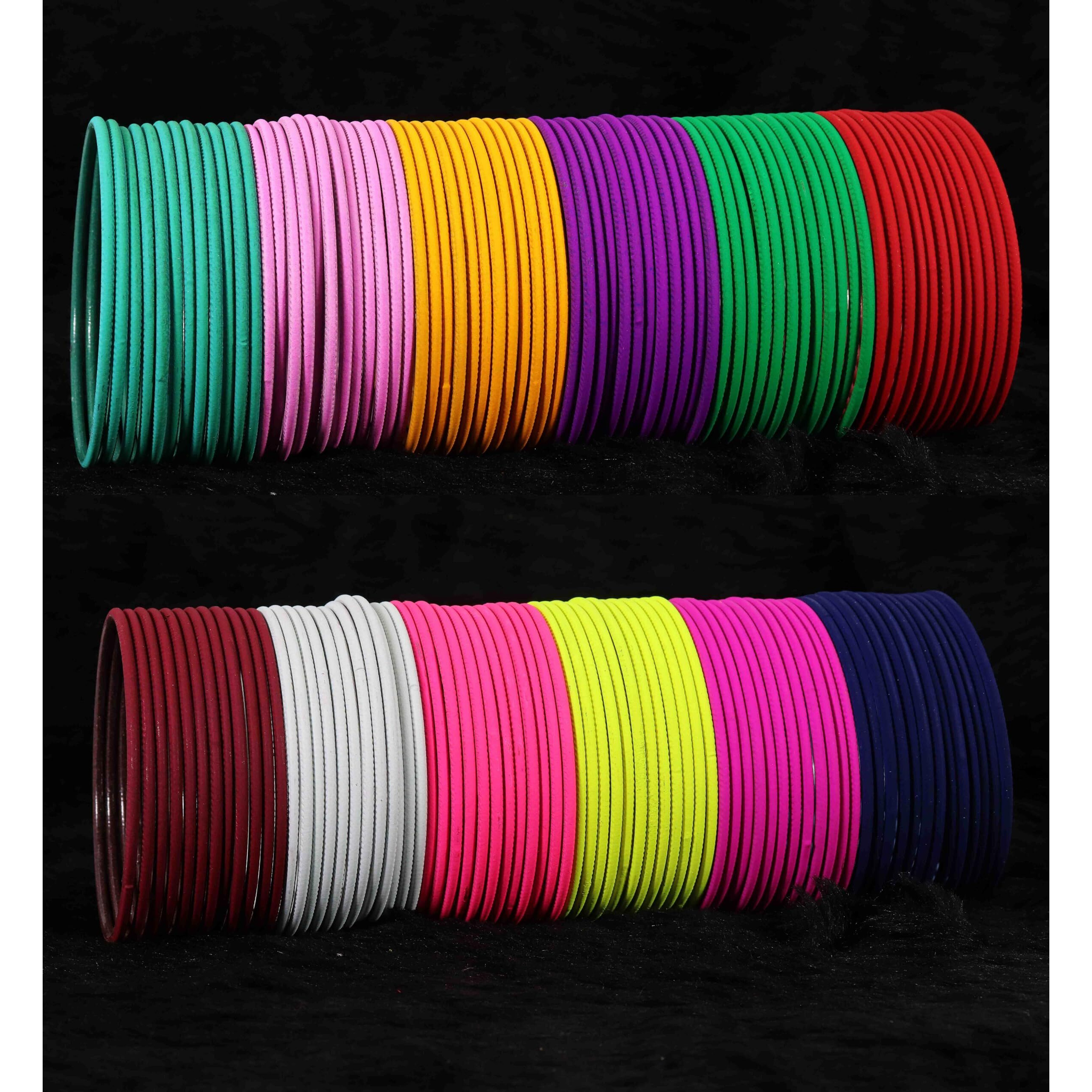 NMII MultiColor Metal Plain Bangles Set For Women & Girls with Matte Finish | Womens Bangles Combo | Colorful Metal Bangles For Wedding, Party, Daily use | Metal Chudi Set- Pack of 144, (P3-New-2.2)