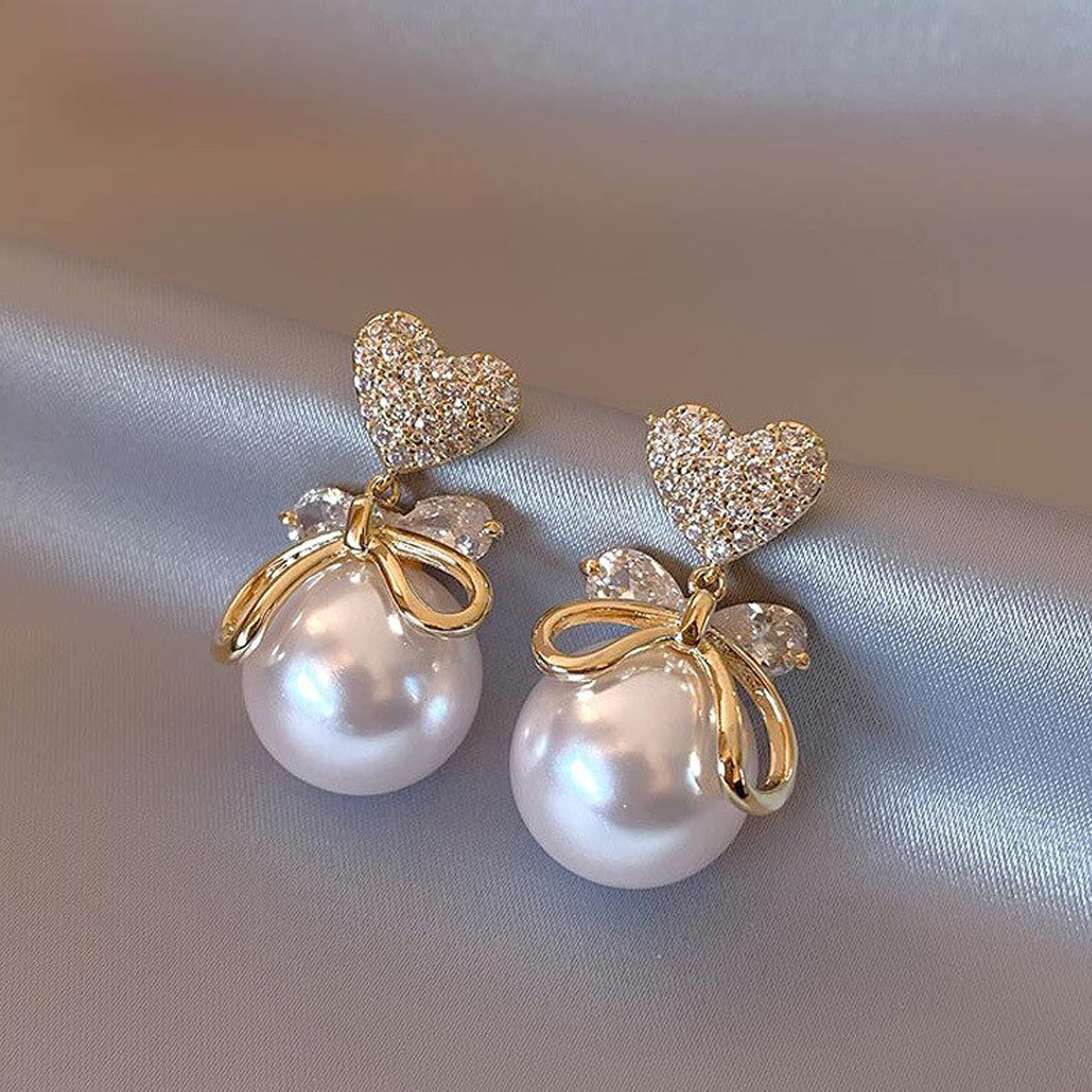 Fashion Frill Adorable Earrings For Women AD Gold Plated Pearl Drop Studs Earrings For Women Girls Stylish Latest Fancy Earrings Gift for sister Jewellery