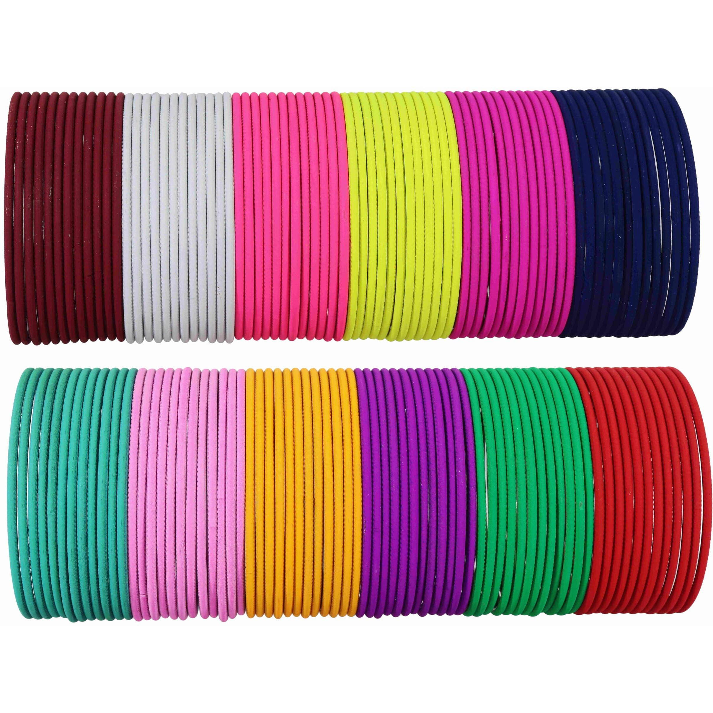 NMII MultiColor Metal Plain Bangles Set For Women & Girls with Matte Finish | Womens Bangles Combo | Colorful Metal Bangles For Wedding, Party, Daily use | Metal Chudi Set- Pack of 144, (P3-New-2.6)