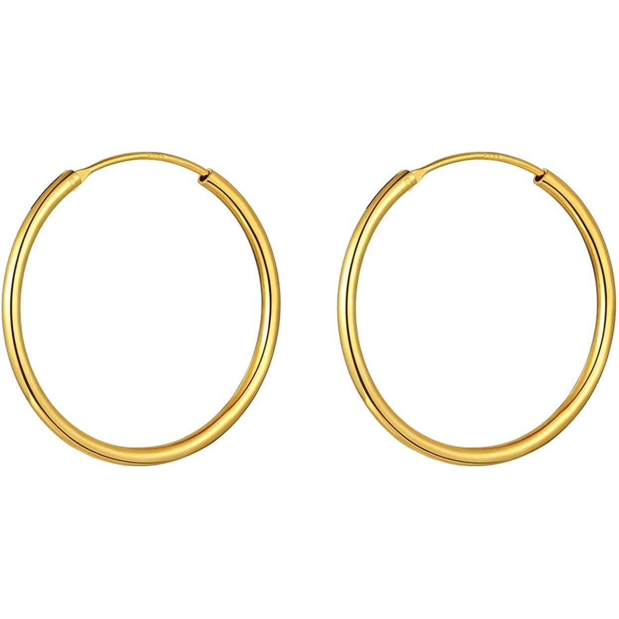 HIGHSPARK 925 Silver Hoop Earrings in Gold Finish | 92.5 Sterling Silver Round Classic Endless Hoops Sizes 10mm to 40mm | Lovely Gift for Men Women Boys & Girls - Gold 25mm