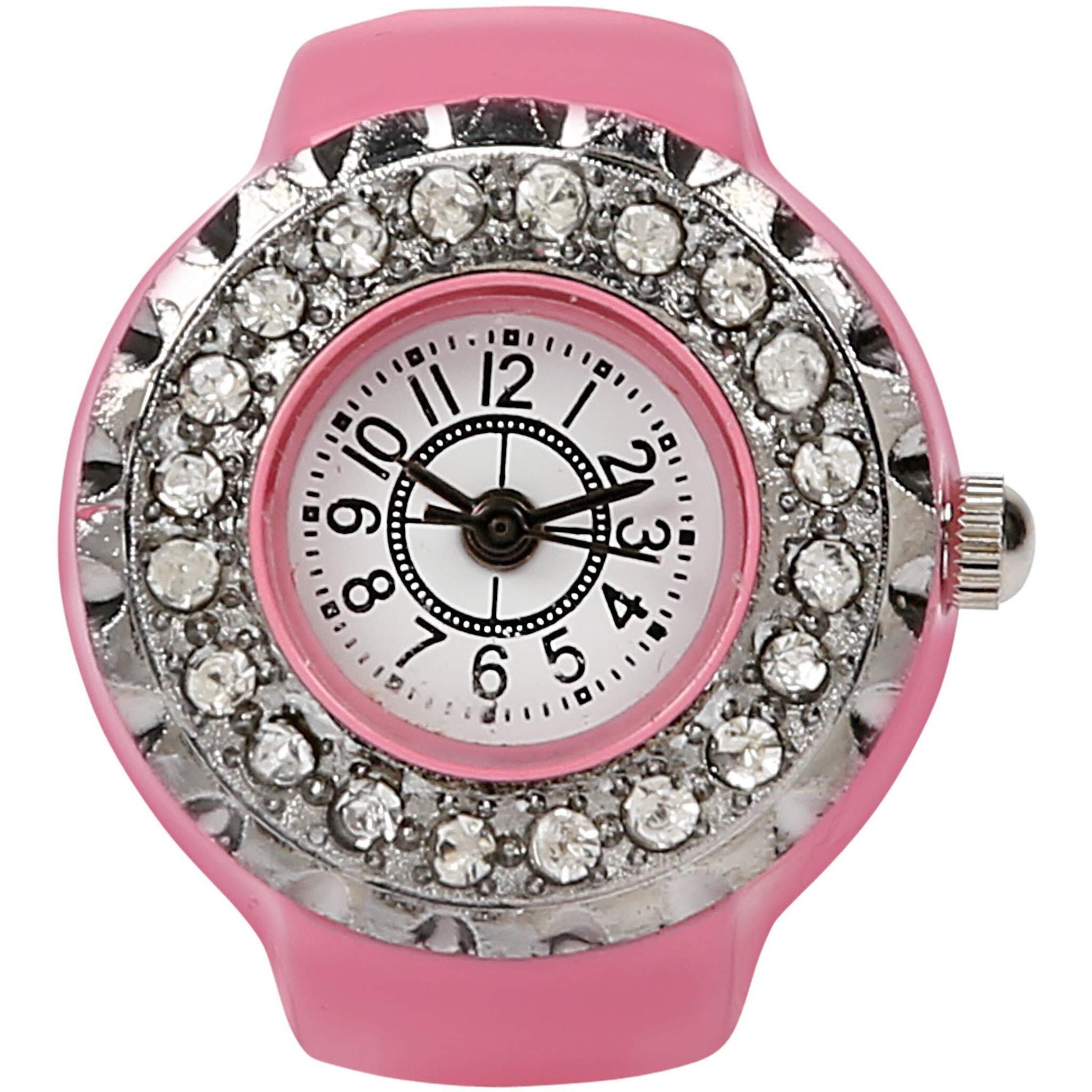 YouBella Jewellery Crystal Unisex Finger Ring Watch for Girls/Women/Men/Boys (Pink)