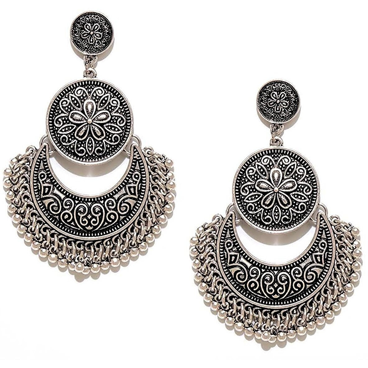 YouBella Fashion Jewellery Afghani Tribal Oxidised Dangler Earrings for Girls and Women (Silver)