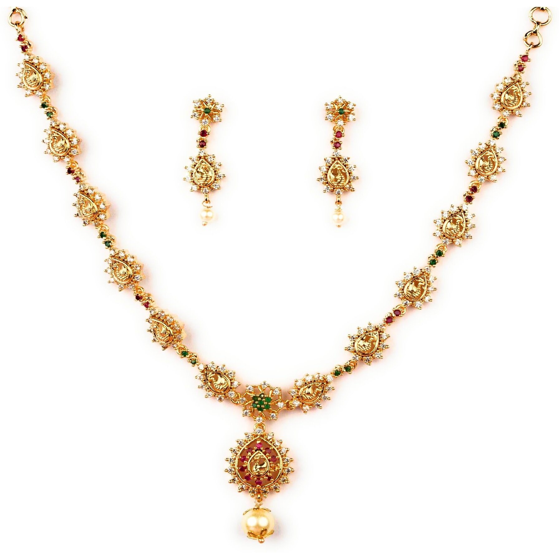 Sasitrends Traditional Micro Gold Plated Multi Color AD American Diamond Jewellery Necklace Jewellery Set for Women and Girls