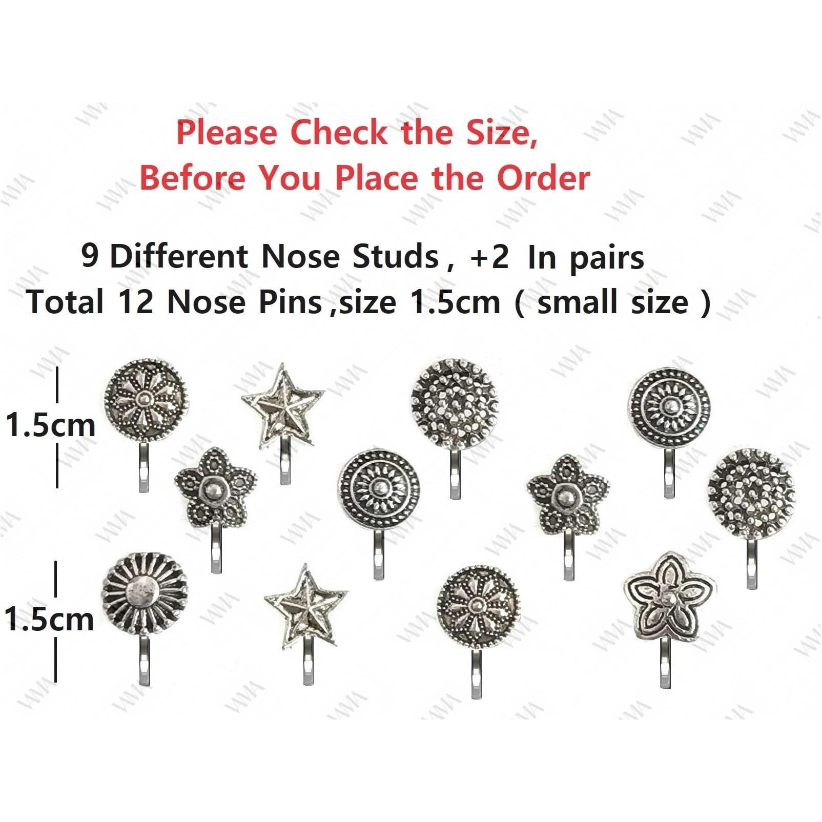 VAMA FASHIONS Without Piercing Nosering Pressing Type Clip on Oxidised Silver nose pin Stud for women (Oxidised nose pin)