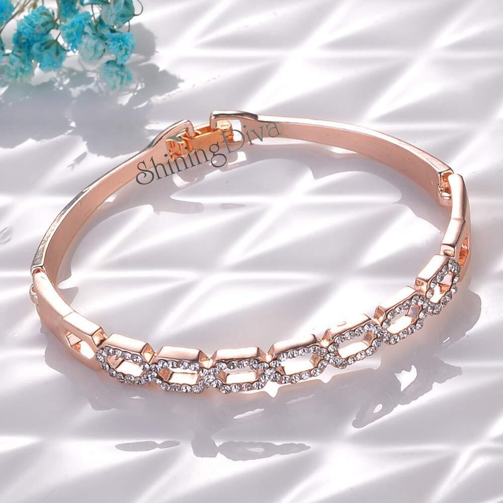 Valentine Gift By Shining Diva Fashion 18k Crystal Bangle Bracelet for Women and Girls (Rose Gold) (vg9992b)