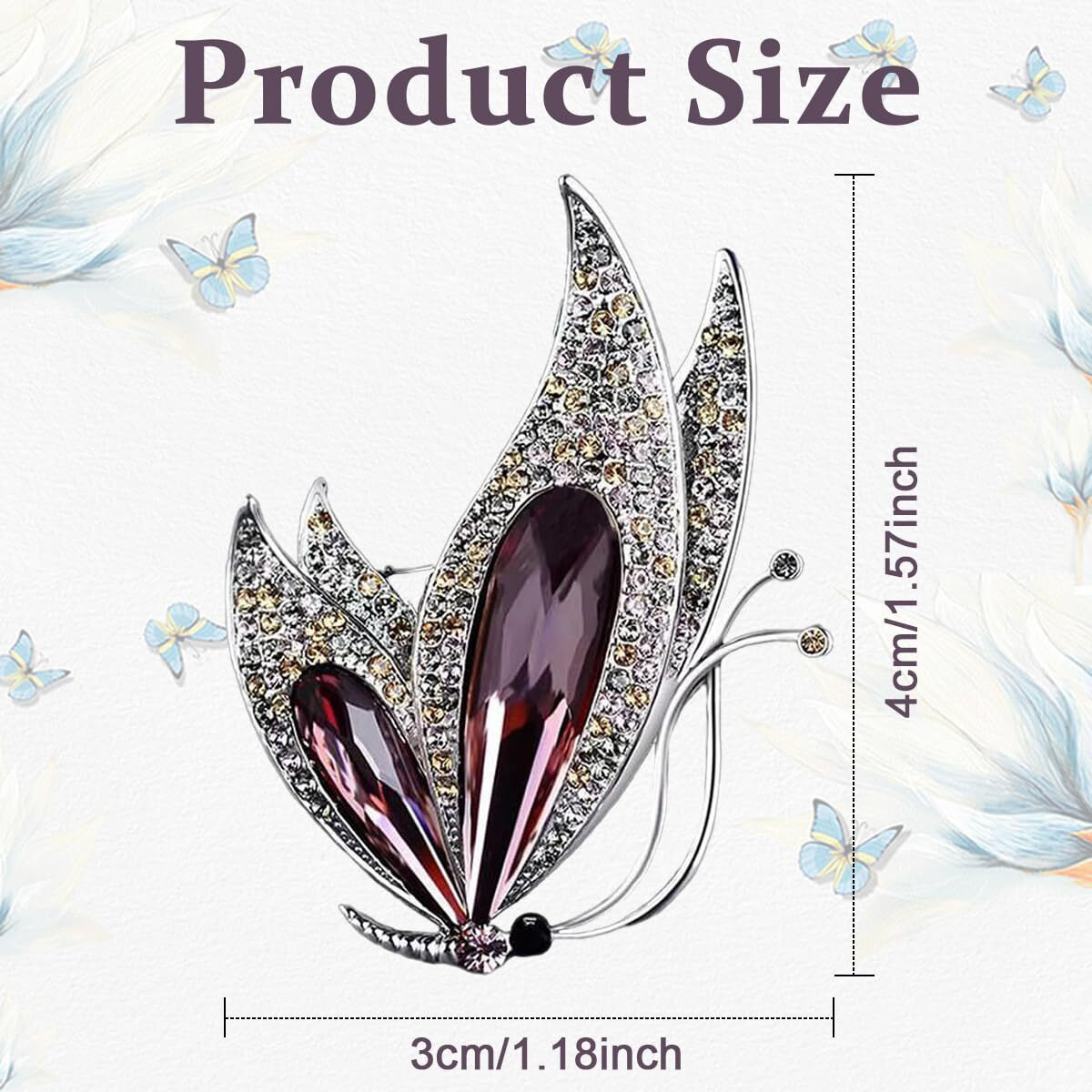 SANNIDHI Butterfly Brooch Crystal Inlaid Saree Brooch for Women Girls Fashion Party Metal Coat Brooch Pin for Blouse, Suit, Dress, Blazer