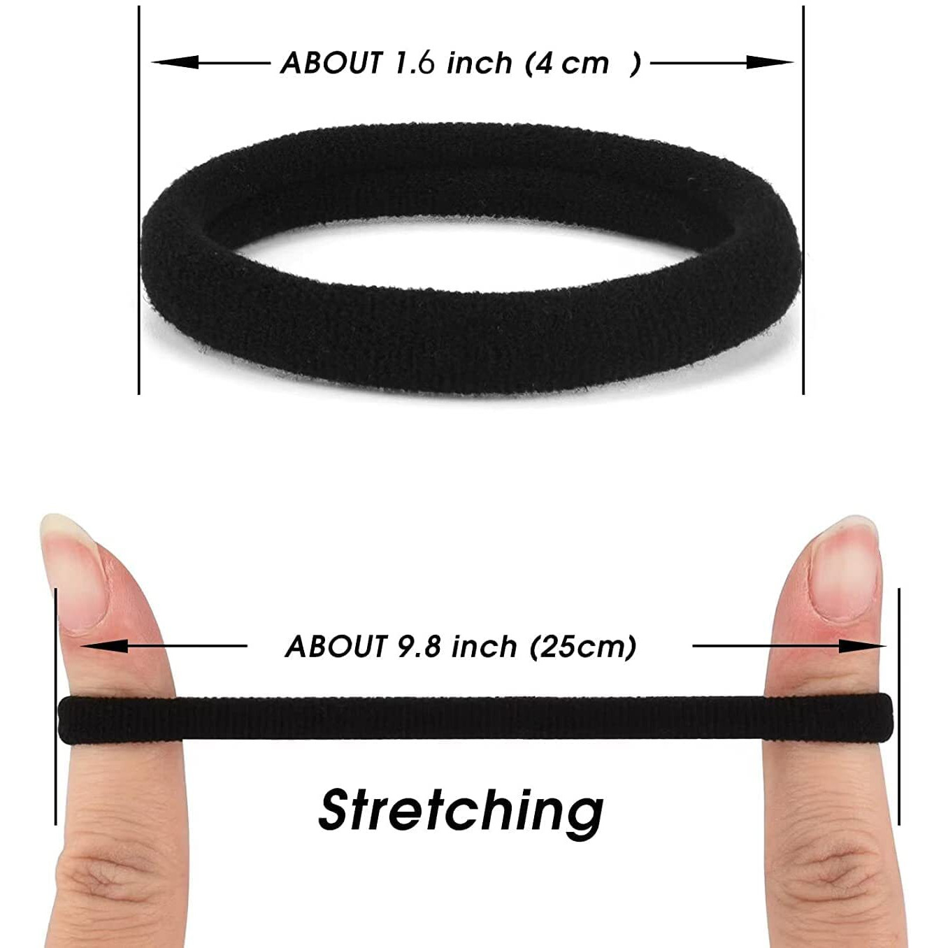 STROWBERRY Elastic Hair Ties For Girls | Soft Seamless Hair Rubber Bands | Ponytail Holders For Women | Strechable Bands | Cotton Hair Elastic Rubber Bands (Black, Pack of 100 Pcs) -