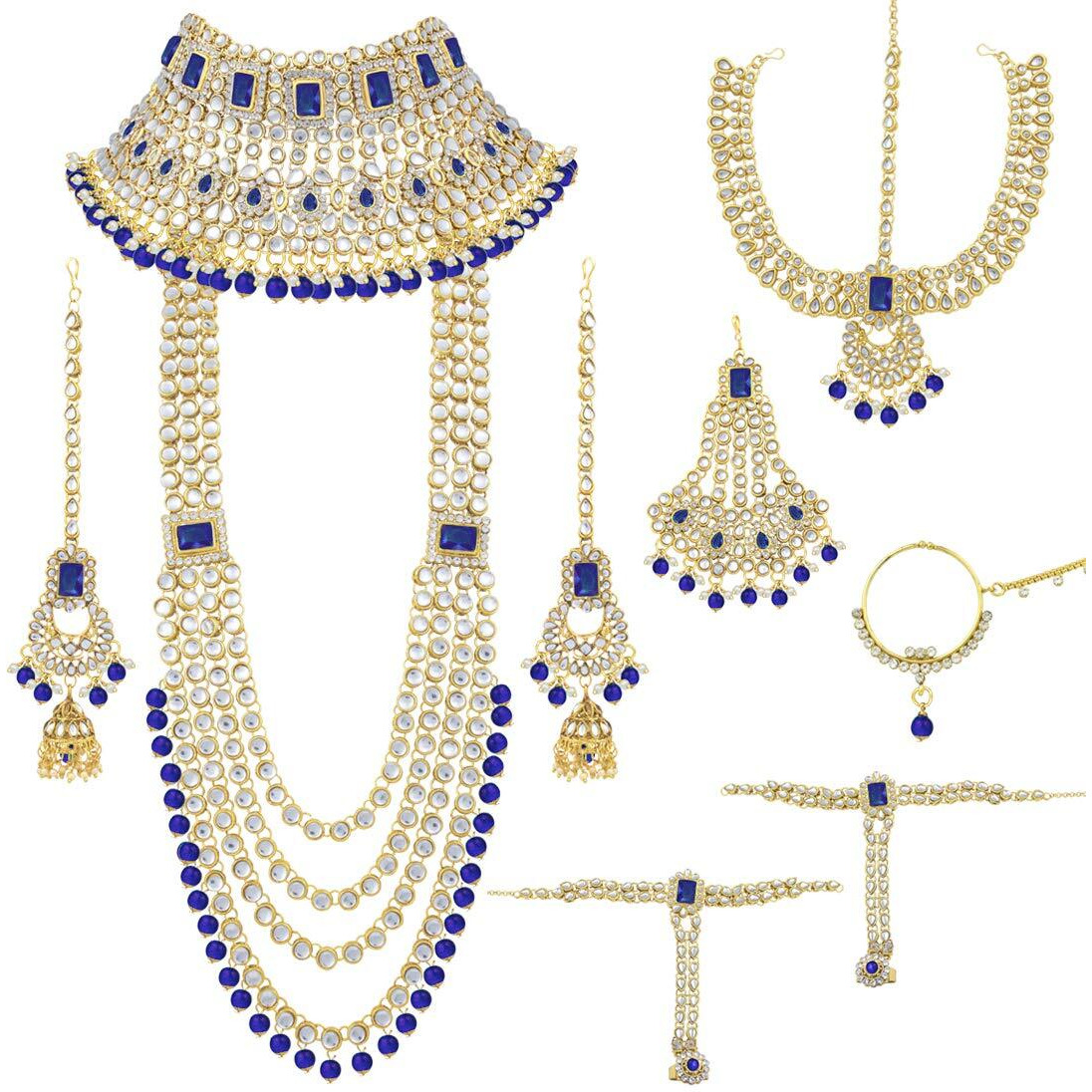 Peora Ethnic Indian Traditional Gold Plated Kundan Dulhan Bridal Jewellery Set with Choker Earrings Maang Tikka Hathphool for Women