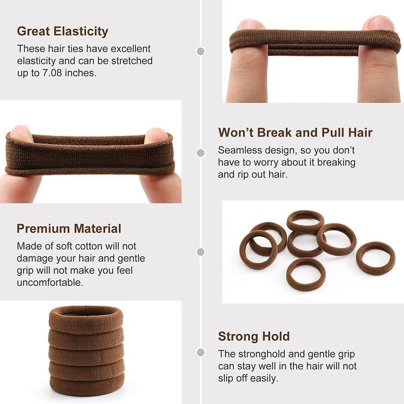 Elina Coffee Brown School Hair Ponytail Holder Elastic Soft Non Slip Tight Stretchable Rubber Head Bands for Girls/Women, Buns, Hair tie (Pack of 15)(Coffee brown color)