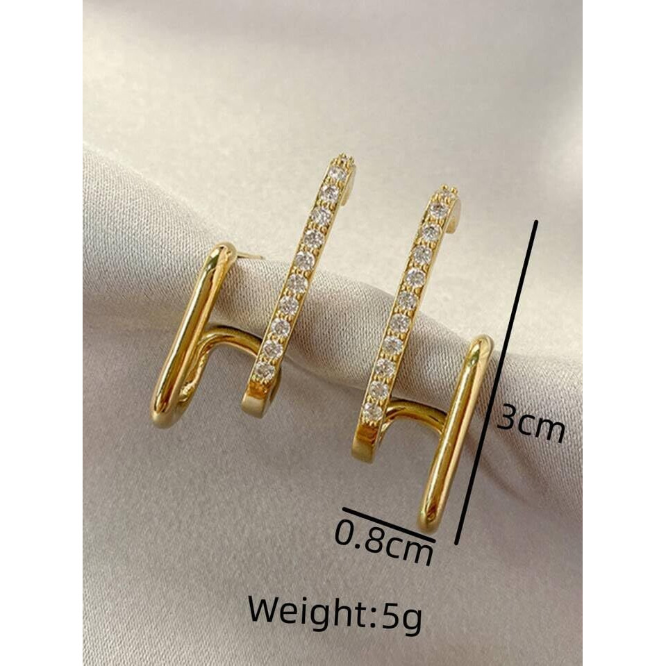 BLACKBOX Gold Double Layer Line C Shaped Studs korean Earrings for Women & Girls | Stylish & Fashionable Earing | Accessories Jewellery for Women | Best Gift for Birthday, Anniversary & Wedding