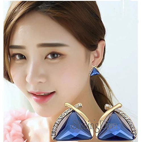 Shining Diva Fashion Stylish Fancy Stud Tops Traditional Earrings For Women & Girls(Blue)(8775er)