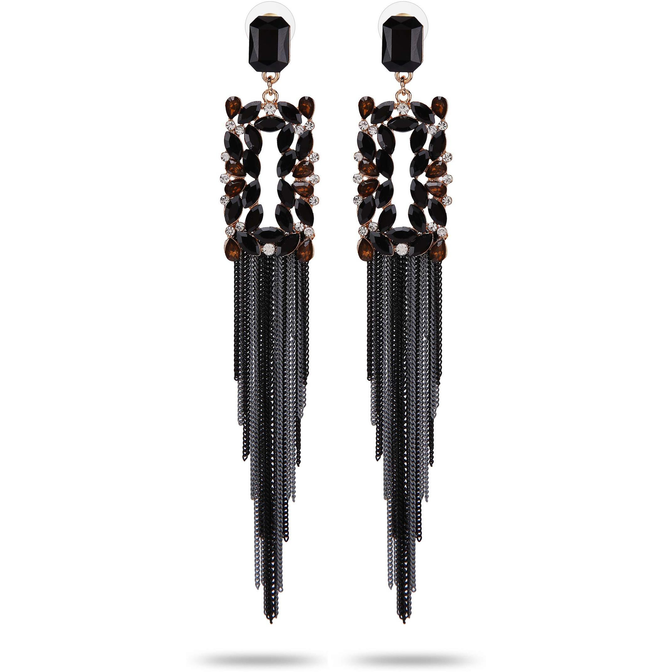 YouBella Jewellery Earings for women Crystal Tassel Handmade Earrings for Girls and Women (Black)