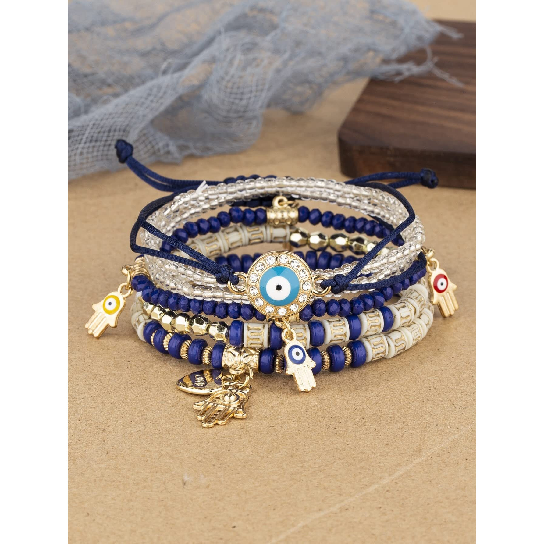 Shining Diva Fashion Latest Stylish Evil Eye Multilayer Bangle Bracelet for Women and Girls (14683b)(Navy Blue)