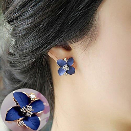 Shining Diva Fashion Enamel Blue Flower Fancy Tops Stud Earrings for Women and Girls (Blue) (8540er)