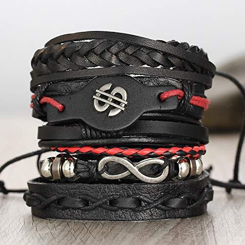 Shining Diva Fashion Black Leather Stylish Bracelet for Men and Boys - Set of 5 (10071b)