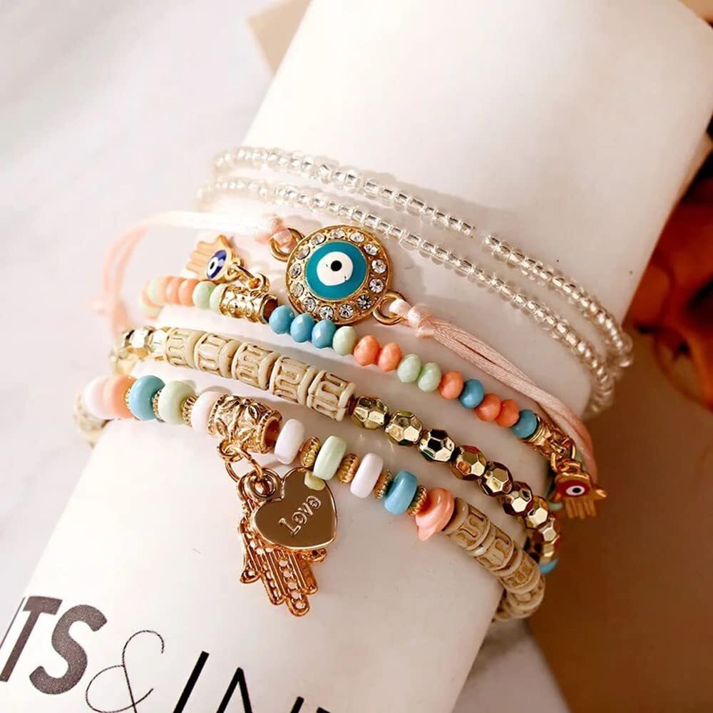 Shining Diva Fashion Latest Stylish Evil Eye Multilayer Bangle Bracelet for Women and Girls (14687b)(Multicolor)