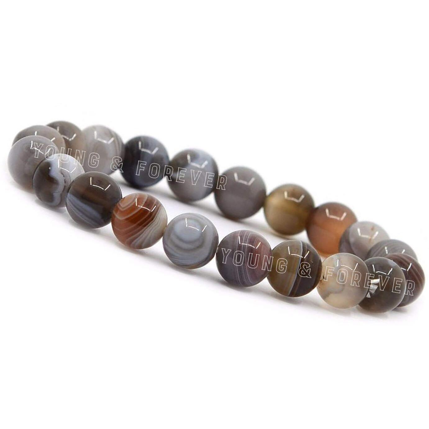 Young & Forever Gift Certified Reiki Crystal Semi Precious Gemstone Botswana Agate Hope and Depression Relief Energy Healing Stone Stretch Bracelet for Men and Women