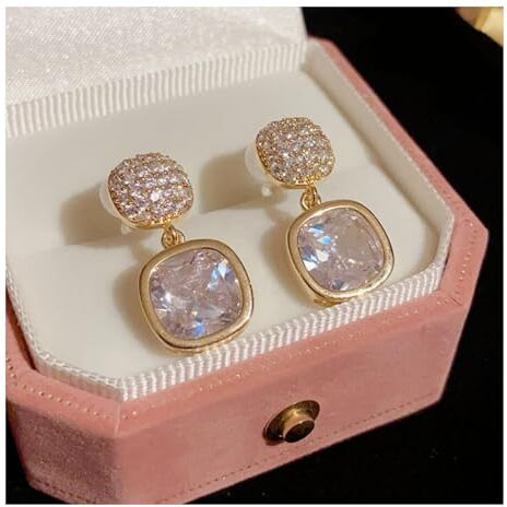 BLACKBOX Gold Plated Shiny CZ Square Stud korean Earrings for Women & Girls | Stylish & Fashionable Earing | Accessories Jewellery for Women | Best Gift for Birthday, Anniversary & Wedding