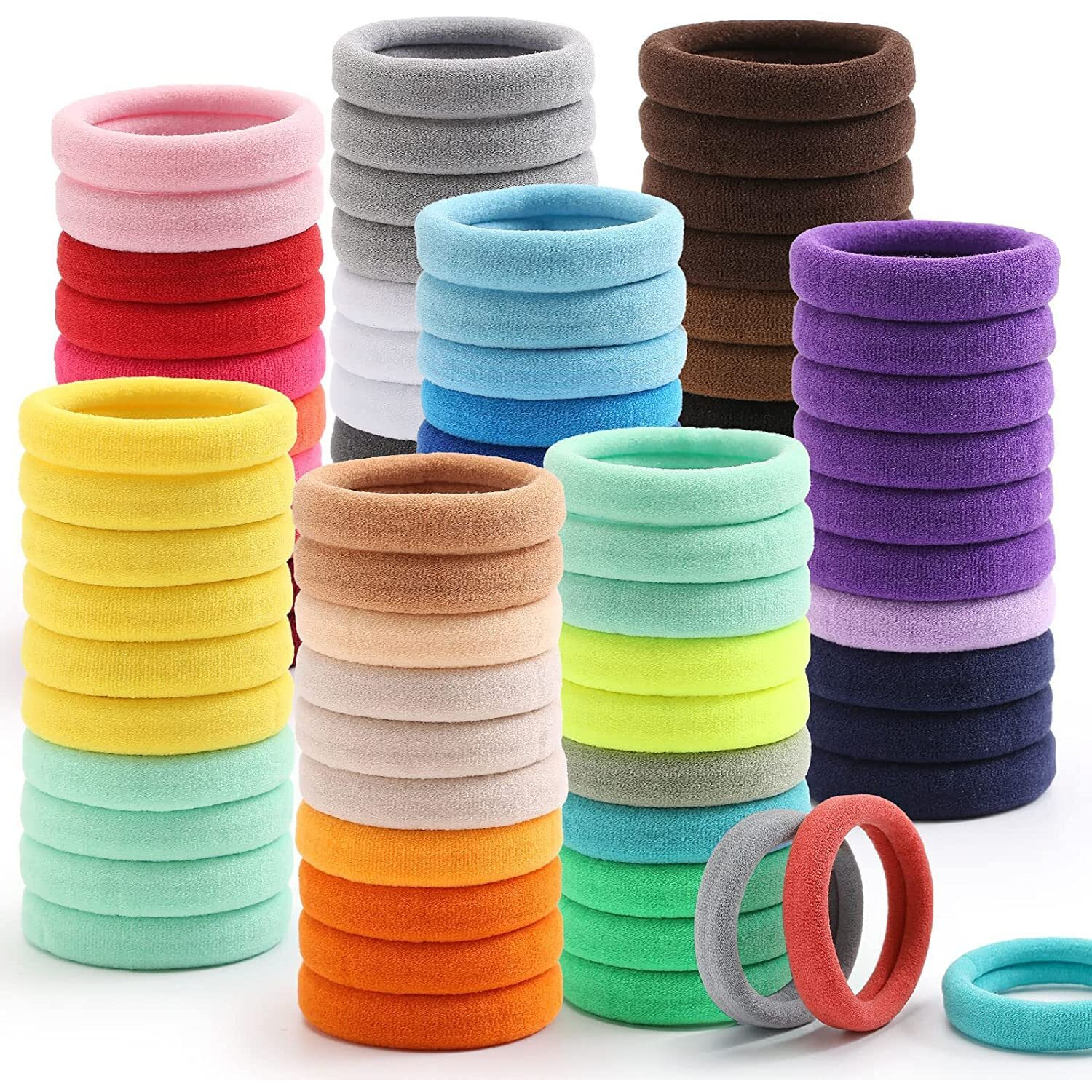 STROWBERRY Elastic Hair Ties For Girls | Soft Seamless Hair Rubber Bands | Ponytail Holders For Women | Strechable Bands | Cotton Hair Elastic Rubber Bands | Tight, Non-slippery Bands (Multicolor, Pack of 100 Pcs)