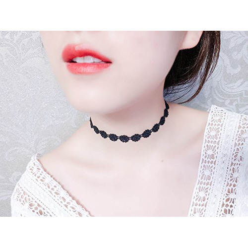 Shining Diva Fashion Jewellery Stylish Black Lace 7 Pc Combo Choker Necklace Set For Women And Girls(Cmb227)