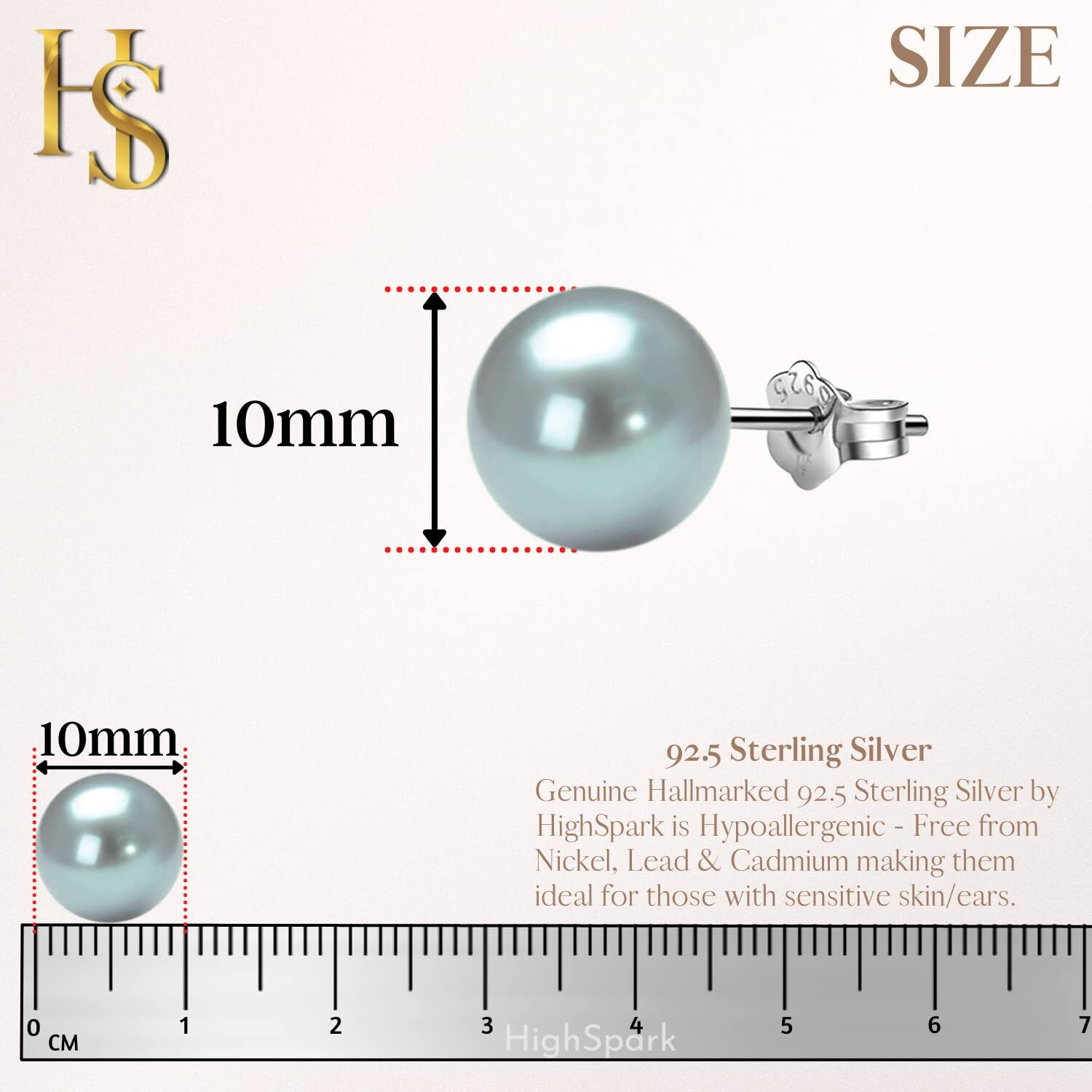 HIGHSPARK 925 Silver Classic Pearl Earrings for Women | 92.5 Sterling Silver & Brilliant Lustre Pearls | Lovely Gift for Women - Pearl Light Blue 10mm