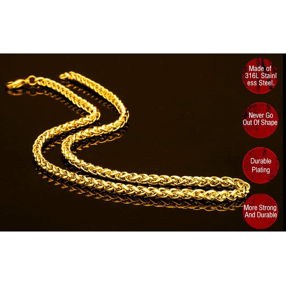 NAKABH Golden Stainless Steel Chain for Men