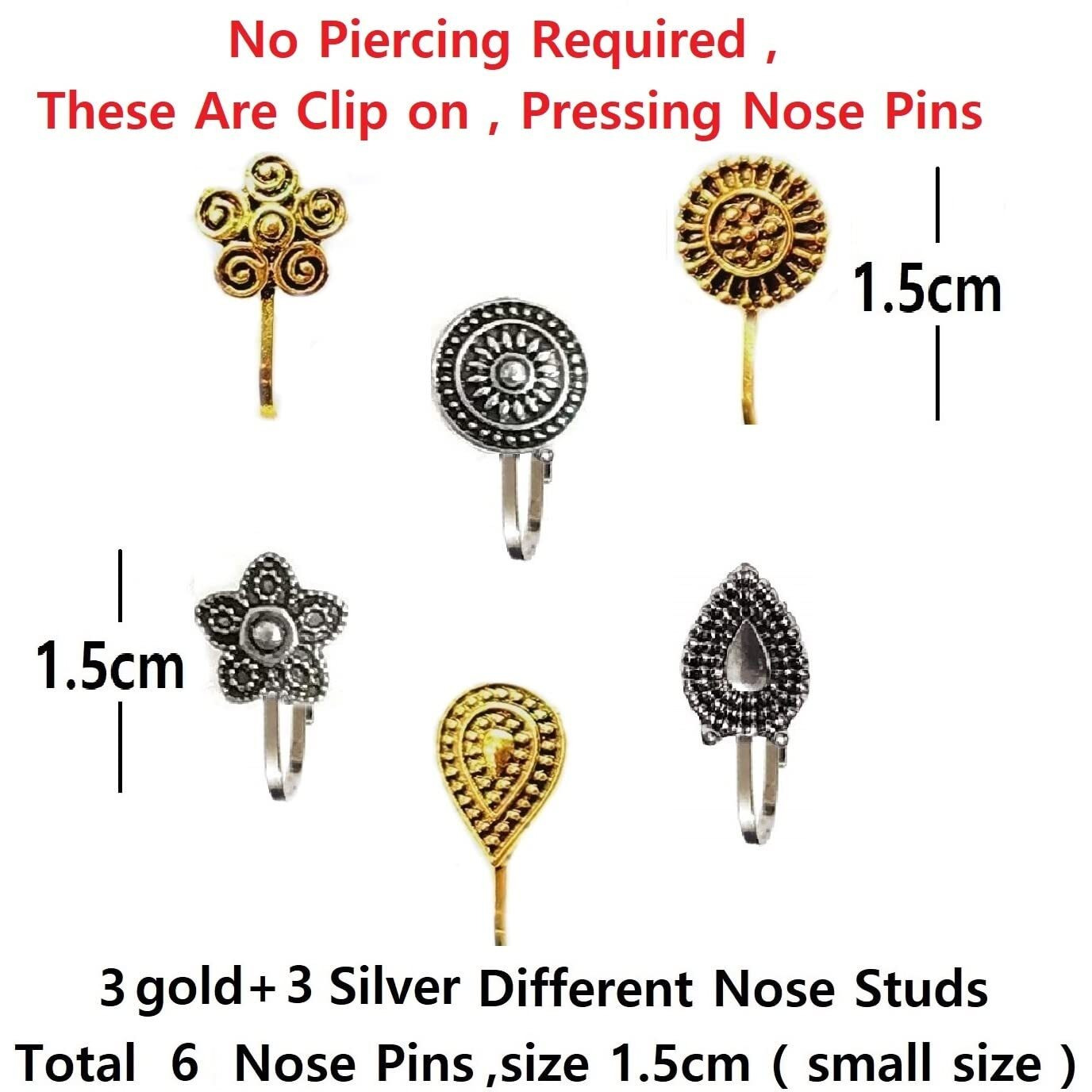 VAMA FASHIONS Without Piercing Nosering Pressing Type Clip on Oxidised Silver nose pin Stud for women (Nose pin oxidised)