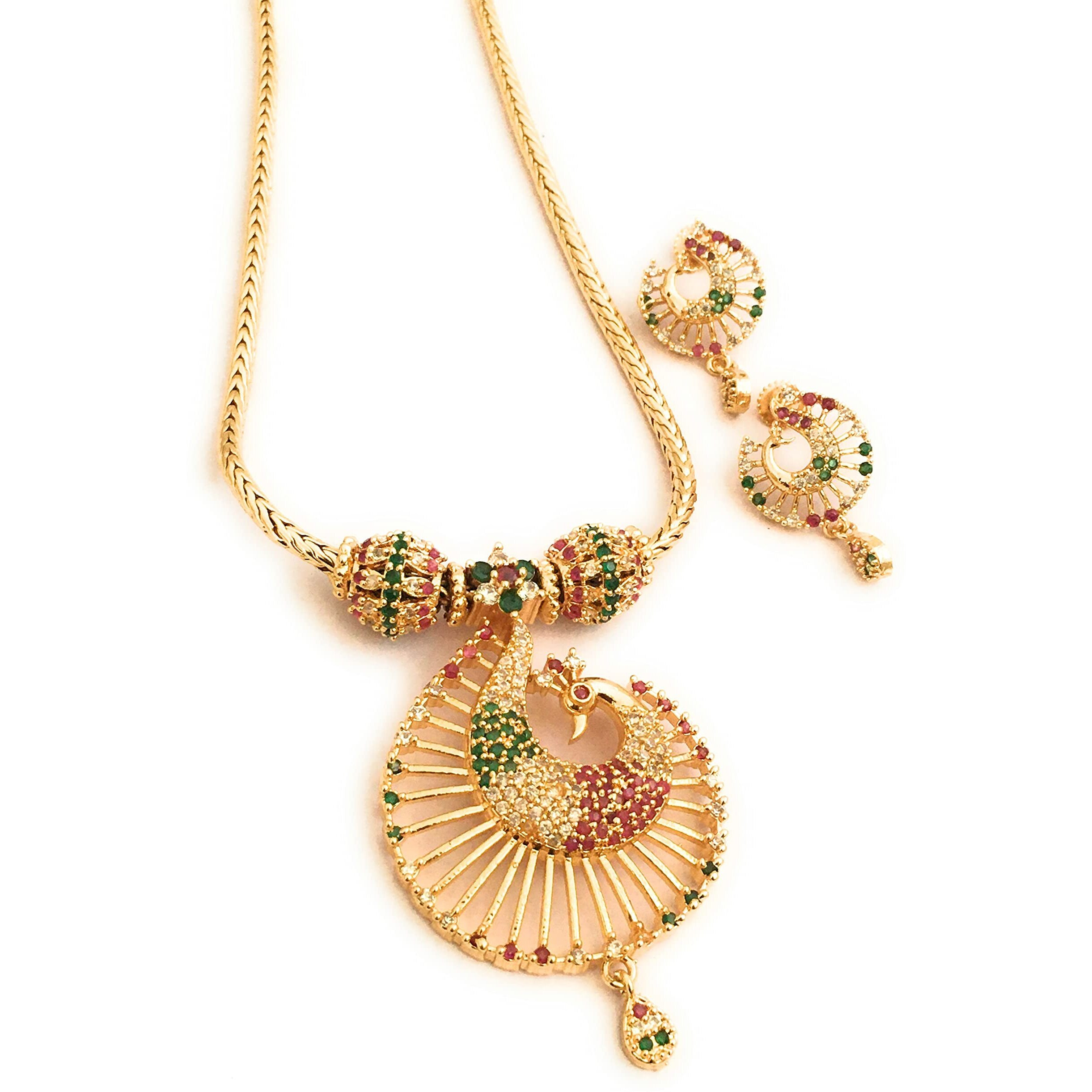 Sasitrends One Gram Micro Gold Plated Peacock 18 Inches Pendant Chain Necklace Set For Women And Girls