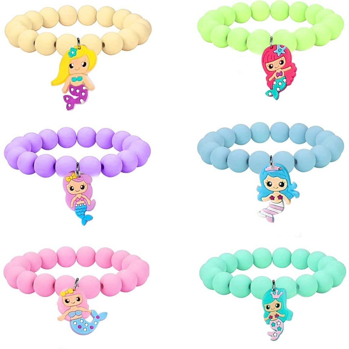 SANNIDHI 6 Pack Beads Bracelet for Girls Stylish Friendship Bracelets for Kids, Candy Color Mermaid Charms Best Friend Bracelet Set Jewellery Gift