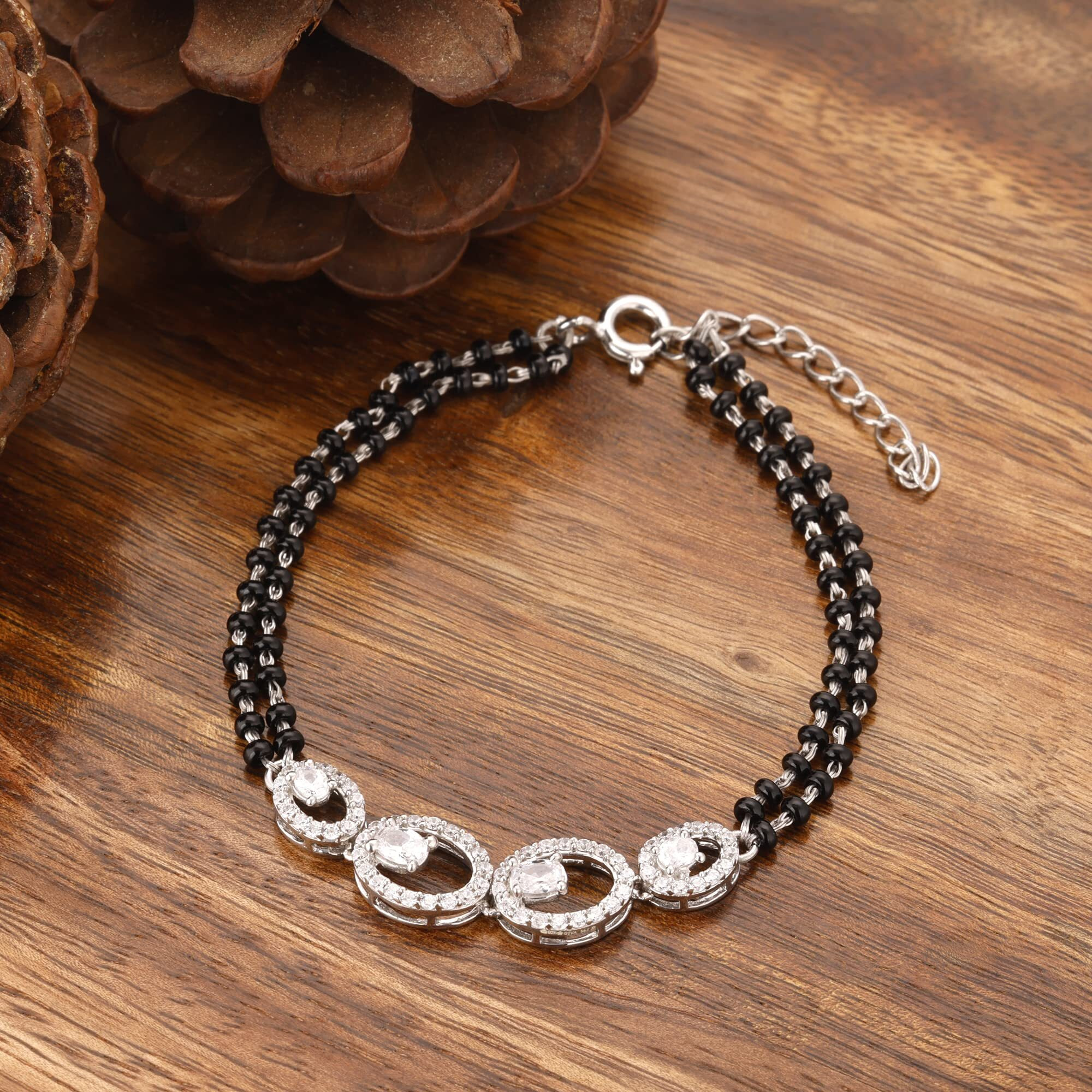 GIVA 925 Silver Pearfection Mangalsutra Bracelet | Black Bead Bracelet to Gift Women | With Certificate of Authenticity and 925 Stamp | 6 Month Warranty*