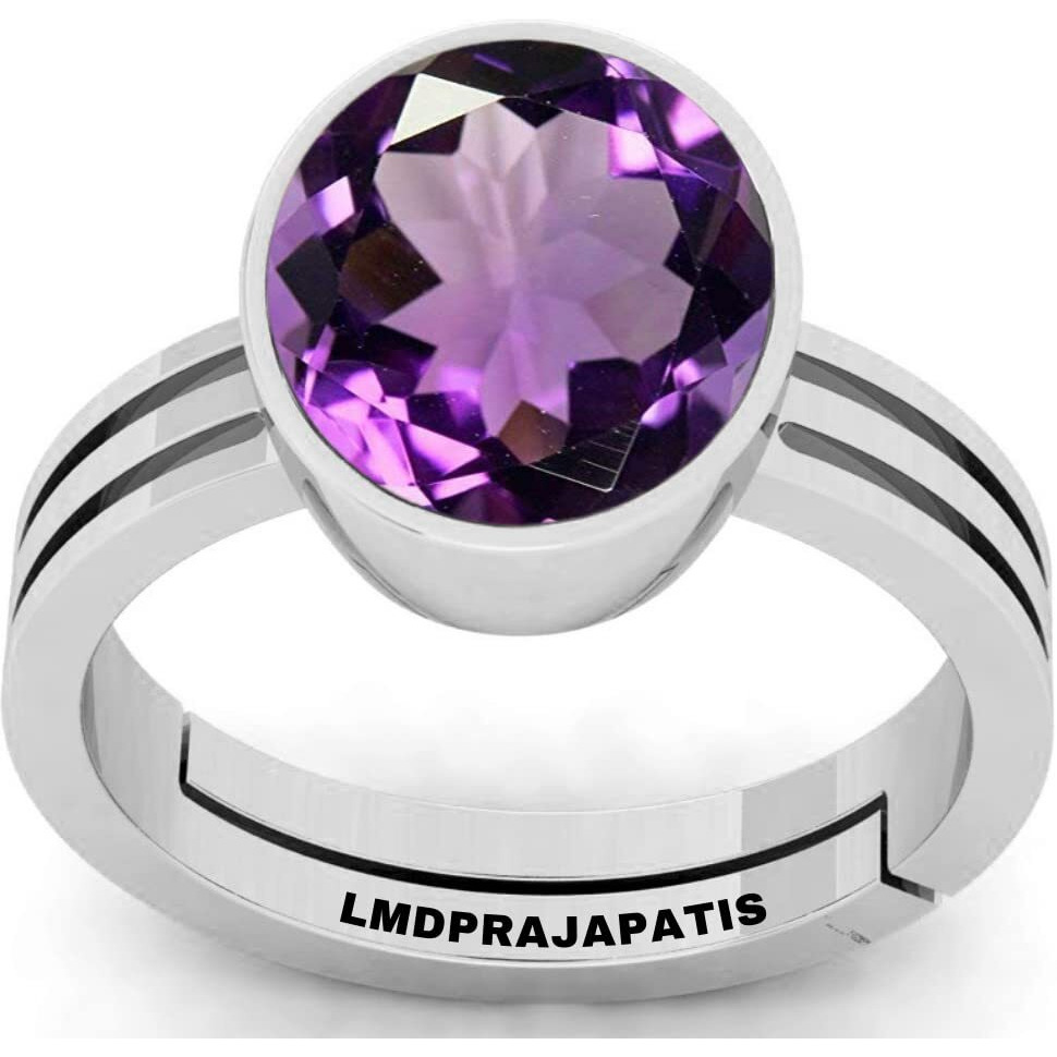 LMDPRAJAPATIS 15.25 Ratti 14.00 Carat Unheated Untreatet AA++ Quality Natural Amethyst (Katela) Silver Plated Adjustable Ring For Men And Womens