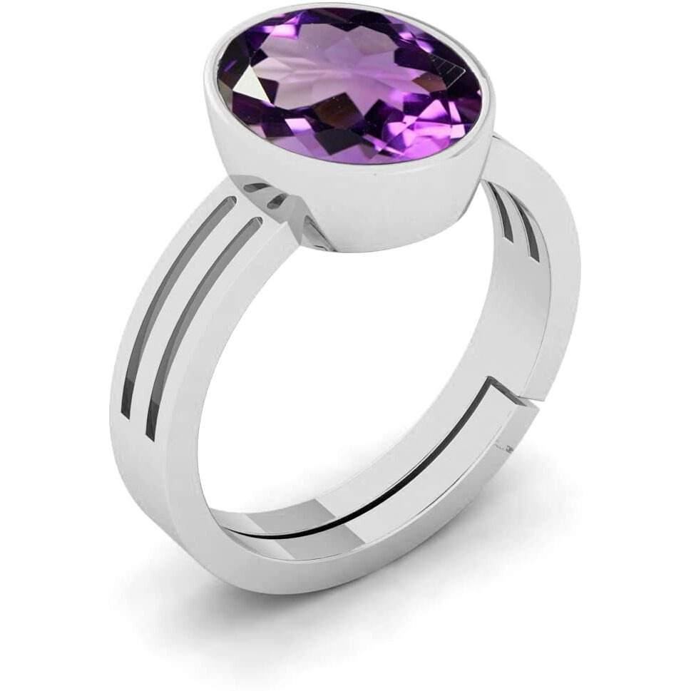 LMDPRAJAPATIS 15.25 Ratti 14.00 Carat Unheated Untreatet AA++ Quality Natural Amethyst (Katela) Silver Plated Adjustable Ring For Men And Womens