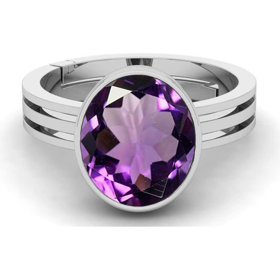 LMDPRAJAPATIS 15.25 Ratti 14.00 Carat Unheated Untreatet AA++ Quality Natural Amethyst (Katela) Silver Plated Adjustable Ring For Men And Womens