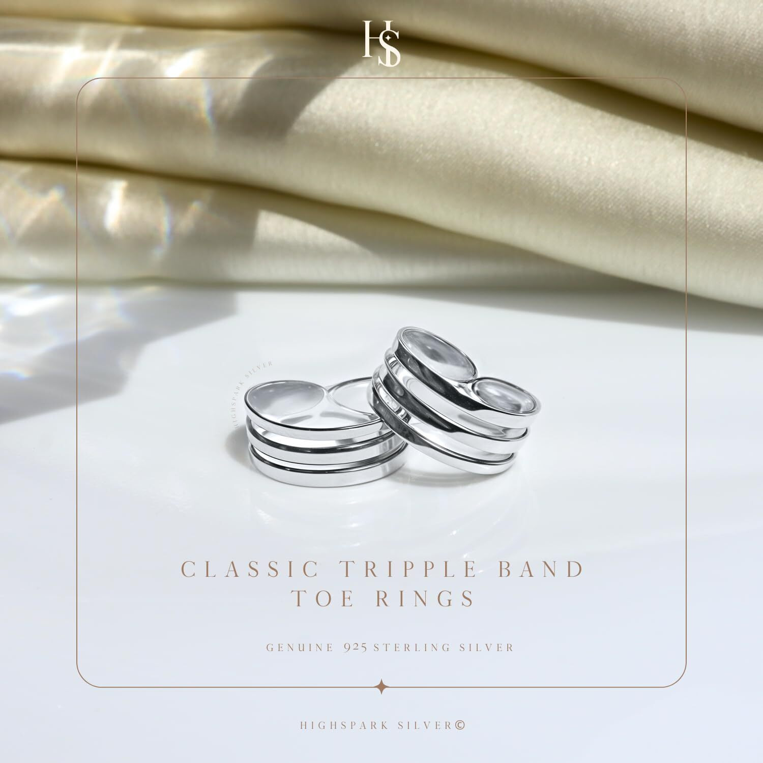 HighSpark Silver Triple Line Toe Rings for Women | 92.5 Sterling Silver Hypoallergenic Adjustable Toe Rings | Minimal & Elegant Designs - Triple Line - 1 Pair