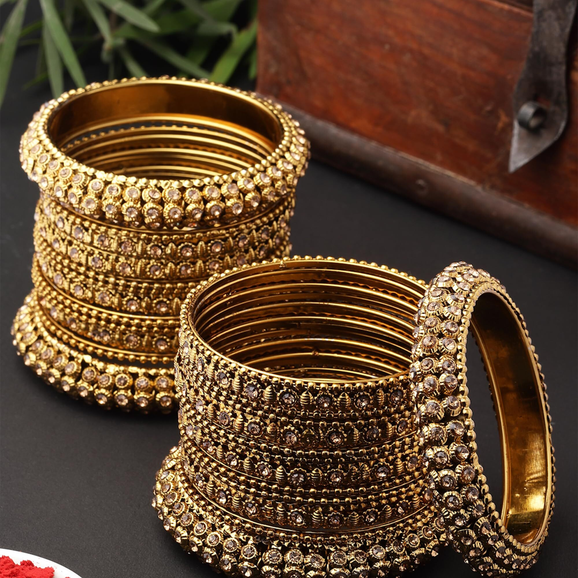 ZENEME Fashion Jewellery Traditional Gold Plated Bracelet Bangles Set for Girls and Women (Mehndi, 2.8)