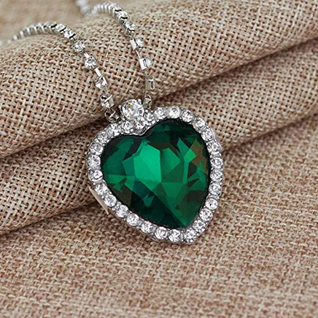 YouBella Jewellery Crystal Heart Titanic Necklace for Girls Fashion Pendant Necklace Jewellery for Girls and Women (Green)