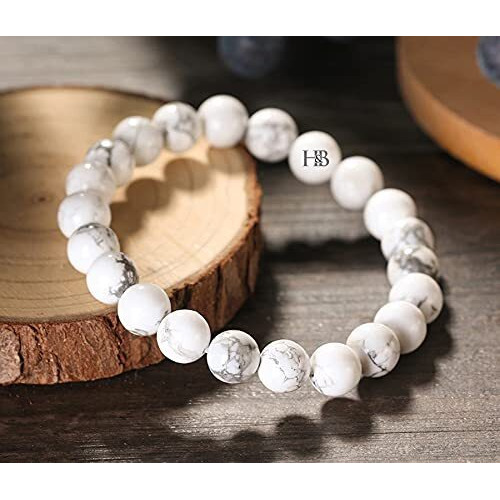 Hot And Bold Certified Howlite Beads 8Mm Bracelet - Find Calmness And Tranquility With Genuine Howlite Gemstones - Adjustable Elastic Band - Unisex Design