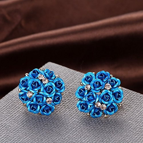 YouBella Fashion Jewellery Rose Shape Stud Earrings for Girls and Women (Blue)