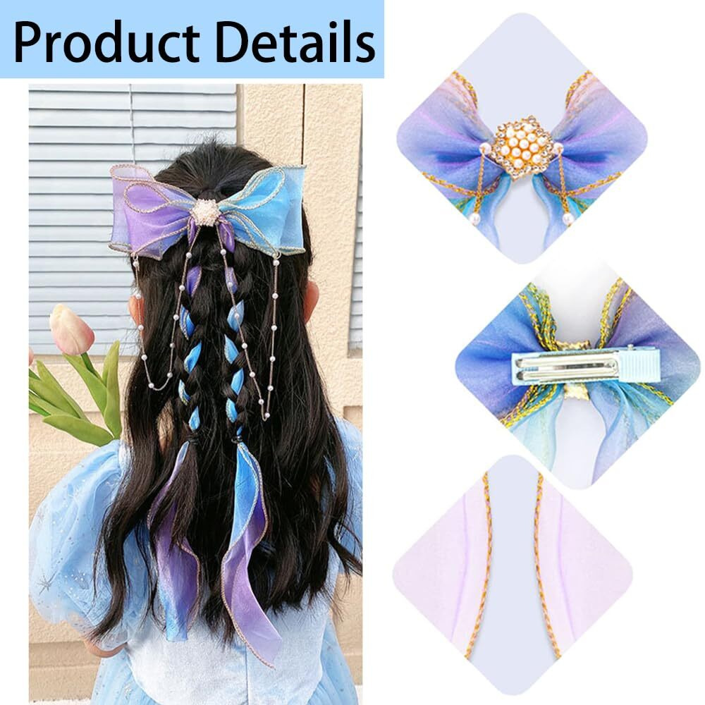 Fapiwen Hair Accessories, Ribbon Bow Hair Clip For Girls, Cute Tassel Princess Fairy Hair Barrettes Clips, Hair Bows For Women, Rhinestone Crown Braided Headdress For Children Pearl - 1Pc