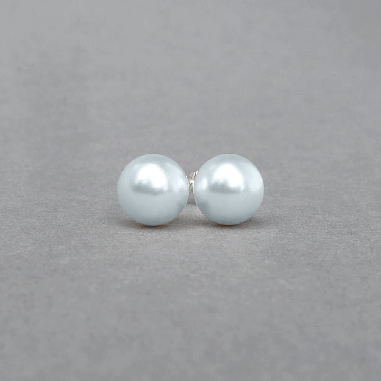 HIGHSPARK 925 Silver Classic Pearl Earrings for Women | 92.5 Sterling Silver & Brilliant Lustre Pearls | Lovely Gift for Women - Pearl Light Blue 8mm