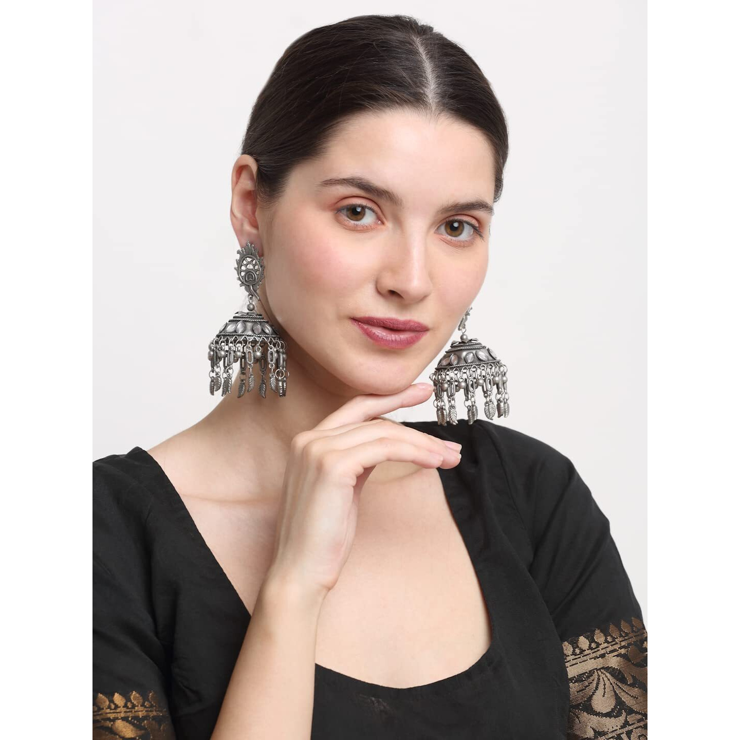 YouBella Jewellery Celebrity Inspired Oxidised Silver Big Size Jhumki Earrings for Girls and Women (Style 5)