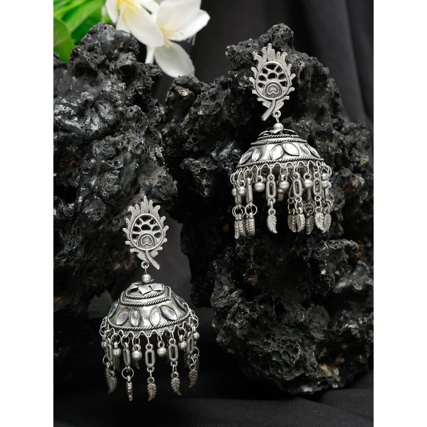 YouBella Jewellery Celebrity Inspired Oxidised Silver Big Size Jhumki Earrings for Girls and Women (Style 5)