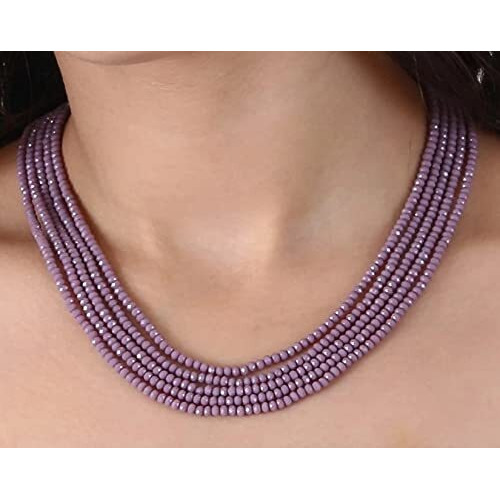 Yash Gems Dark Purple Coloue Crystal Gemstone Beads 5 Layer Multistrand Necklace for Women,Girl